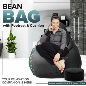 Premium Faux Leather Bean Bag Combo with Footrest & Cushion Combo, Without Beans 2xl