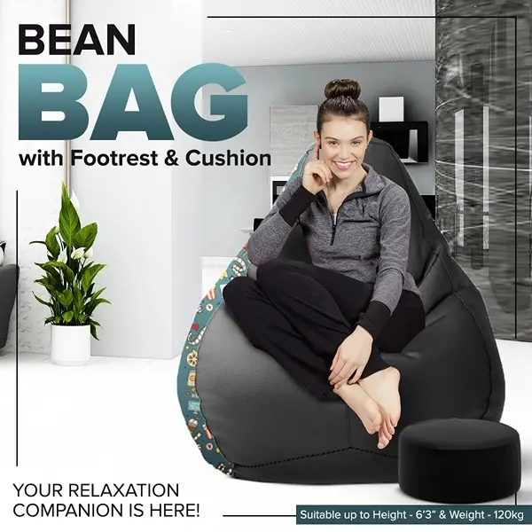 4 XL Premium Faux Leather Bean Bag Combo with Footrest & Cushion XXXL 2