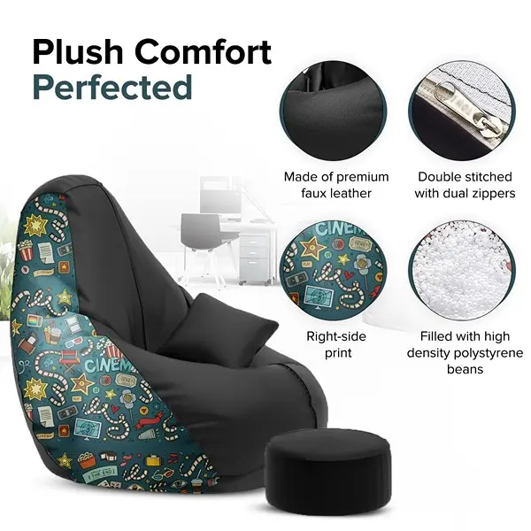 4 XL Premium Faux Leather Bean Bag Combo with Footrest & Cushion XXXL 3