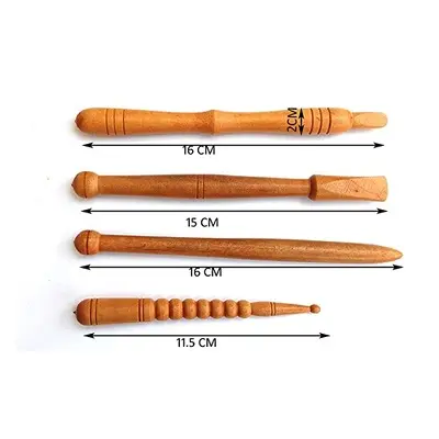 Acupressure stick in wooden zimmi Brown (Pack of 4) Reflexology Acupressure Tools4