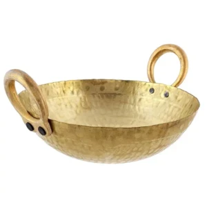 Brass Hammered Kadai 2.5l Pital Kadhai Heavy Weight Wok with Handle for Daily Use Wedding Gift (2500 Liter).1