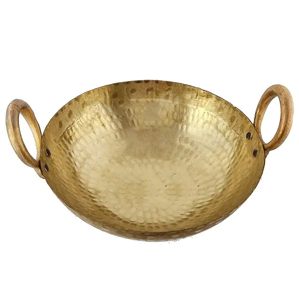 Brass Hammered Kadai 2.5l Pital Kadhai Heavy Weight Wok with Handle for Daily Use Wedding Gift (2500 Liter).2