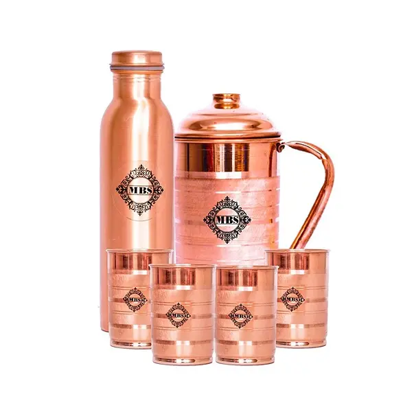 Copper Glass, Jug And Bottle - 6 Pieces, Brown, 300 ml, 1500 ml, 1000 ml1