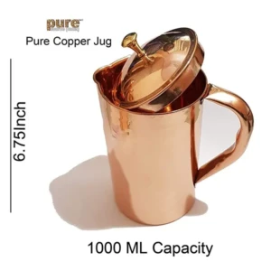 Copper Jug Pitcher,Water Storage Utensil, (1 LTR) Plain Copper Water Storage Utensil