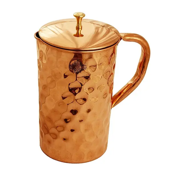 Diamond Design Copper Jug Pitcher with Brass Knob, Storage & Serving Water, Yoga Ayurveda Healing, Volume- 1000 ML1