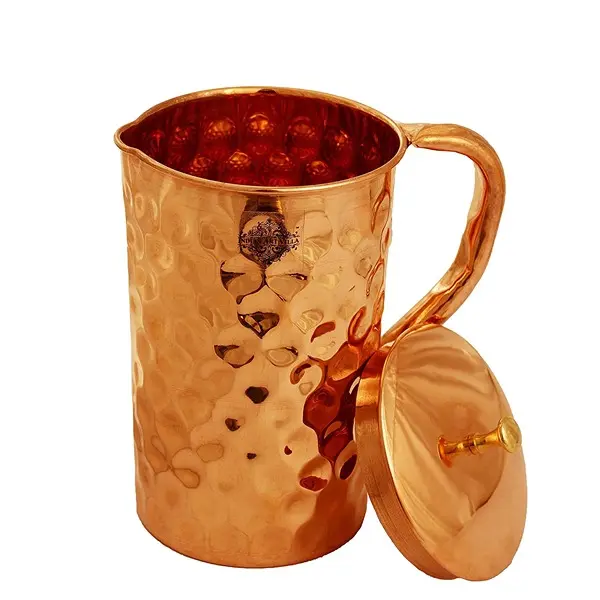 Diamond Design Copper Jug Pitcher with Brass Knob, Storage & Serving Water, Yoga Ayurveda Healing, Volume- 1000 ML2
