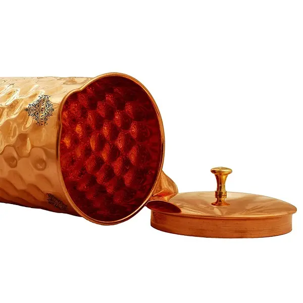 Diamond Design Copper Jug Pitcher with Brass Knob, Storage & Serving Water, Yoga Ayurveda Healing, Volume- 1000 ML3