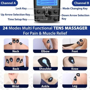 Dual Channel TENS Massager 24 Modes, 20 Intensity Levels, Rechargeable, Muscle Nerve Stimulator for Pain Relief Therapy