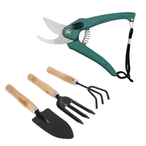 Gardening Tool Set 4 Pcs Pruner Shears, Hand Cultivator, Trowel & Fork with Wooden Handle Farming Equipment & Essential Garden Kit 1