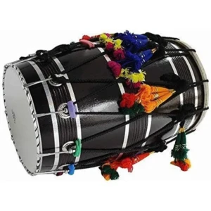 Mango Wood Full Size Punjabi Bhangra Dhol Black Finish Free Padded Carry Bag 1