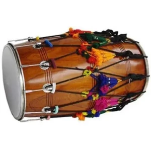 Mango Wood Full Size Punjabi Bhangra Dhol Natural Finish Free Padded Bag 1