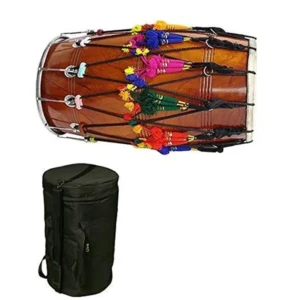 Mango Wood Full Size Punjabi Bhangra Dhol Natural Finish Free Padded Bag