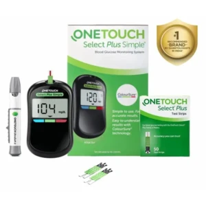 OneTouch Select Plus Simple glucometer machine with 50 Test Strips testing of Blood sugar levels Includes 10 Sterile Lancets + 1 Lancing device, Black 1