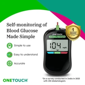 OneTouch Select Plus Simple glucometer machine with 50 Test Strips testing of Blood sugar levels Includes 10 Sterile Lancets + 1 Lancing device, Black