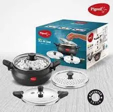 Pigeon All in One Ceramic Super Outer Lid Cooker, 5 Liters, Black Transparent - Aluminium & Stainless Steel 3