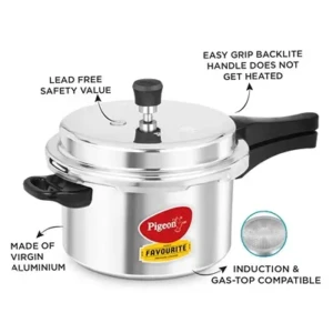 Pigeon Favourite Induction Base Aluminium Pressure Cooker with Outer Lid, 5 Litres, Silver