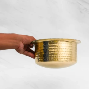 Pure Brass Hammered, Polished Patila for Cooking Tope Tapeli Bhaguna Pital Patila for Kitchen Hammered 1.35 litres, 9.5 cm x 18.5 cm