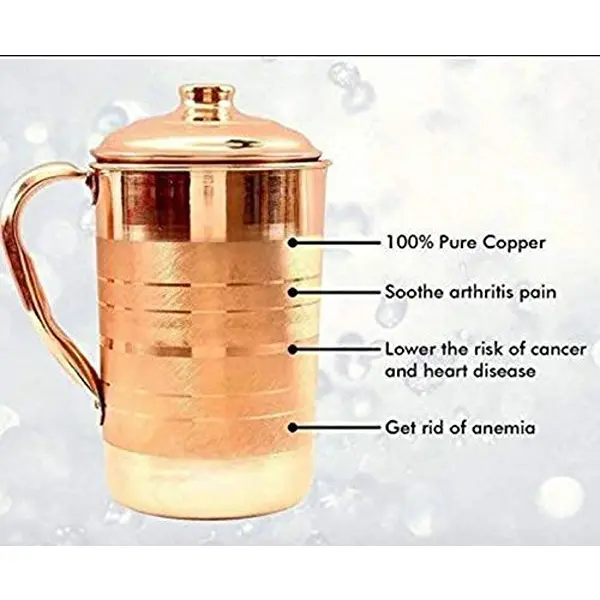 Pure Copper Handcrafted Water Storage 2 L Jug with a Lid for Daily Use3