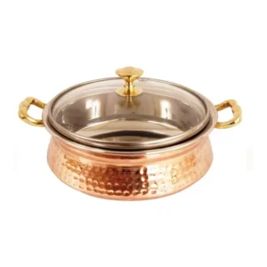 Set of 2 Steel Copper Tuffen Casserole with Glass Lid 700 ML Each – Serving Dishes Home Hotel Restaurant Tableware Dishware