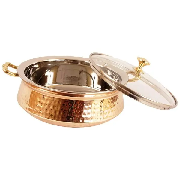 Set of 2 Steel Copper Tuffen Casserole with Glass Lid 700 ML Each - Serving Dishes Home Hotel Restaurant Tableware Dishware3