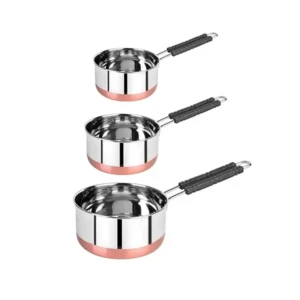 Set of 3 Kitchen Utensil Stainless Steel Copper Flat Bottom Sauce Milk Pan Bowl with Plastic Handle1