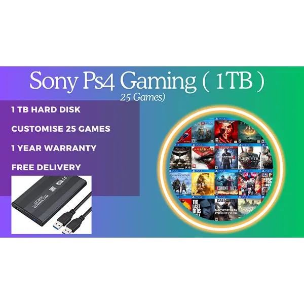 1 TB External HardDisc with 25 Games for Sony PS4 Slim PlayStation 4 Gaming