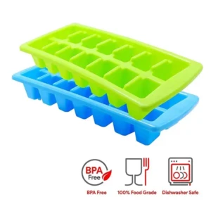 14 Cubes Plastic Unbreakable Virgin Plastic Ice Cube Tray (Set of 2,Multi)