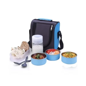 4 in 1 Stainless Steel Lunch Box with Bag 3 Container, 1 Casserole Set with Plastic Bottle and 2 Spoons (sku blue)1