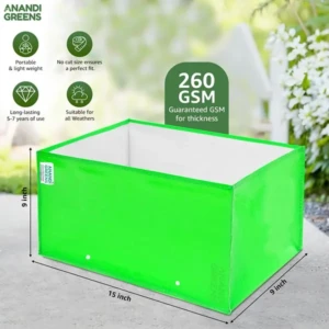 5pc 15X9X9 INCH Premium HDPE UV Protected 260 GSM Square Shaped Plants Grow Bags