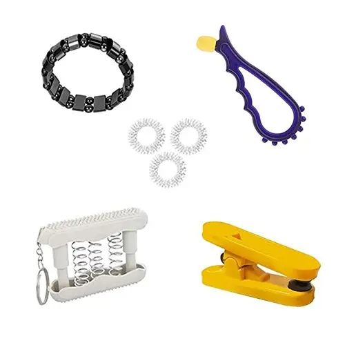 Acupressure Massager Tools Kit Combo With Blood Pressure Control Bracelet & Magnetic Power Clip & Pocket Exerciser (Pack of 7) Massager (Multicolor)1