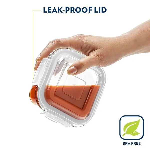 Borosil Lunchbox with Bag Set of 2 Square Container (320ml Each) Borosilicate Glass Microwave & Dishwasher Safe TiffinBox 4