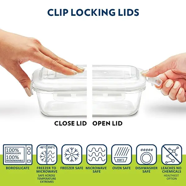 Borosil Lunchbox with Bag Set of 2 Square Container (320ml Each) Borosilicate Glass Microwave & Dishwasher Safe TiffinBox 5