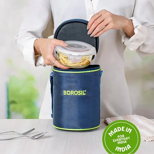 Borosil Lunchbox with Bag Set of 3 (400 ml Each) Borosilicate Glass, Round, Vertical Microwave & Dishwasher Safe 5