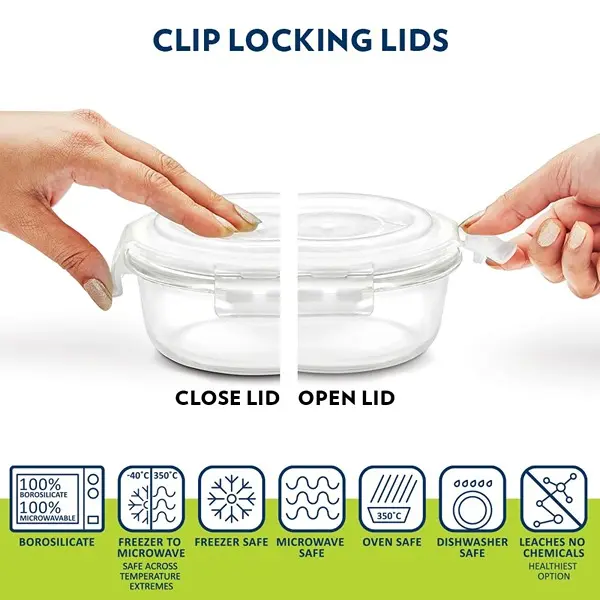 Borosil Lunchbox with Bag Set of 3 (400 ml Each) Borosilicate Glass, Round, Vertical Microwave & Dishwasher Safe 6