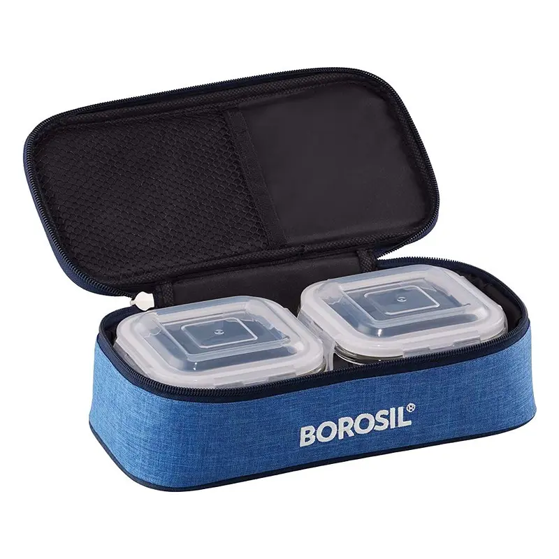 Borosil Prime Glass Lunch Box Set of 2, 320 ml, Horizontal, Microwave Safe office Tiffin, Blue, Transparent6