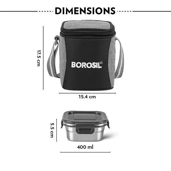Borosil Stainless Steel Lunch Box with Bag Set of 3 (400 ml Each) Square Tiffin Box for Office, School & College 3