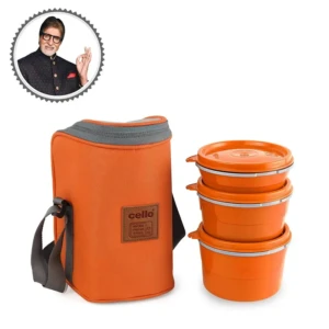 Cello Max Fresh Hot Wave Microwaveable Lunch Box, Stainless Steel Inner, 3pc 1