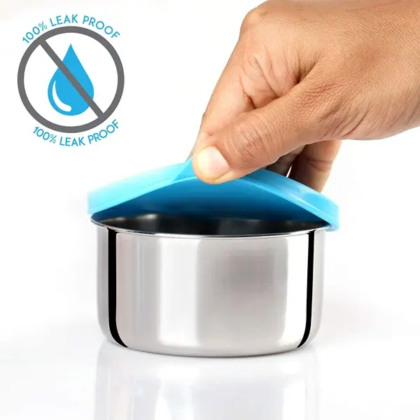 CELLO Steelox Stainless Steel Lunch Box Set of 4 with Bag Blue Tiffin Box with Jacket Leakproof 6