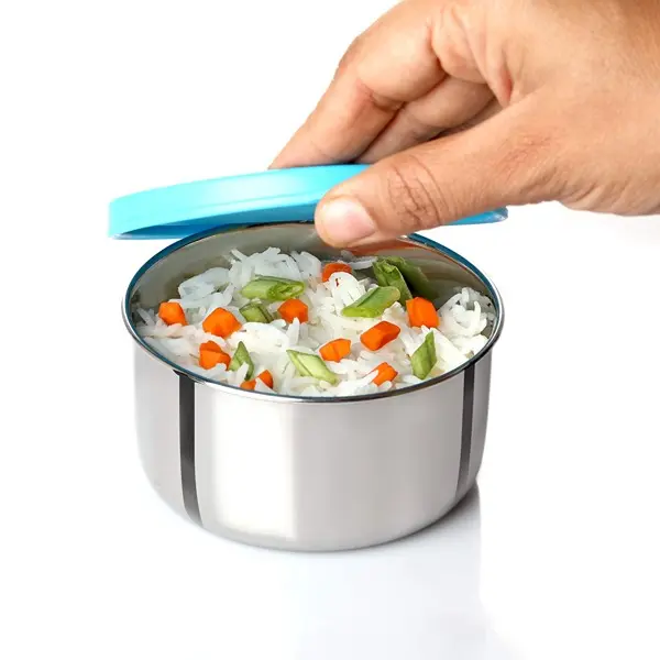 CELLO Steelox Stainless Steel Lunch Box Set of 4 with Bag Blue Tiffin Box with Jacket Leakproof 8