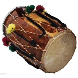 Dhol Full Size Drum Musical Instruments Handmade Punjabi Bhangra Natural Wood (Dark Brown) 1