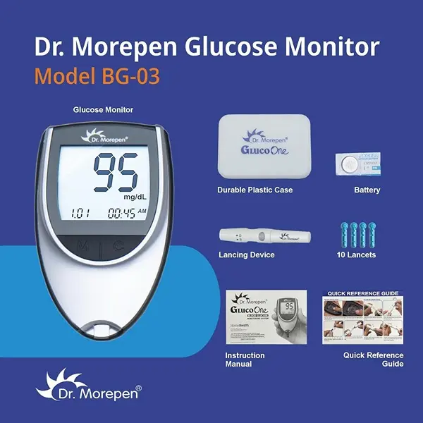 DR. MOREPEN GlucoOne Blood Glucose Monitor Model BG 03 with 25 Strips 4