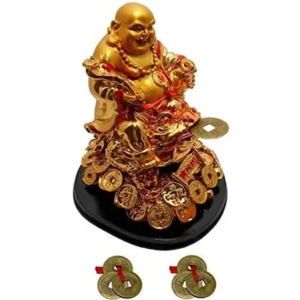 Feng Shui Laughing Buddha with Money Frog On Bed of Wealth for Money, Success and Happpiness1 StoreEla.com
