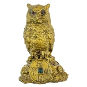 Feng Shui Owl for Money and Wisdom Showpiece - 10 cm, Full Resin, Golden, 1 Piece1 StoreEla.com