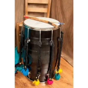 Full Size Punjabi Bhagra Dhol With Synthetic Heads Natural Wood Mango Wood Free Padded Bag 1