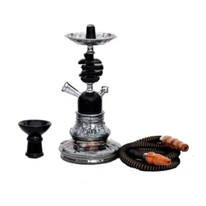 Glass and Metal Smoking Hookah with Ceramic Chillum Glass Hookah (Black)