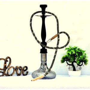 Glass Hookah Round Black Stylish Hookah Pot Set with Ceramic Chillum for Flavour Hukka Big Size.1