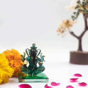 God Ganesh Sitting with Base Statue (Murti) Idol Showpiece Handmade of Crystal Glass