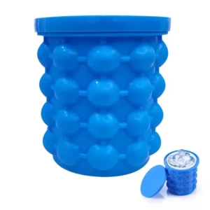 Ice Cube Mold Ice Trays Large Silicone Ice Bucket, (2 in 1, Dark blue)1