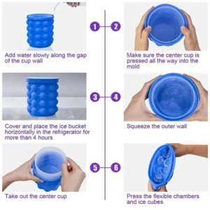 Ice Cube Mold Ice Trays Large Silicone Ice Bucket, (2 in 1, Dark blue)