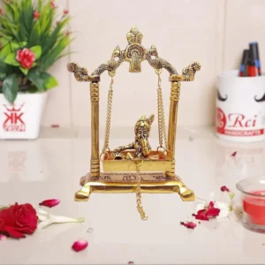 Laddu Gopal on Jhulla Palana Metal Statue Gold Plated Decor Your Home Krishna Murti